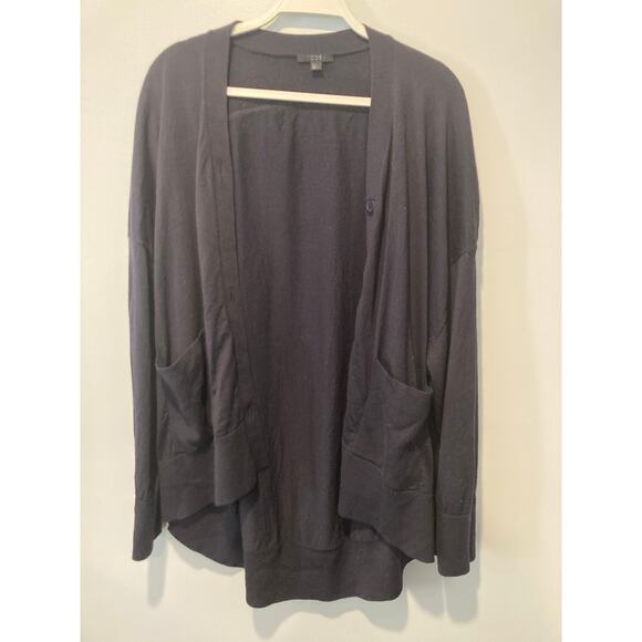 COS Navy Blue 100% Wool Oversized Cardigan Sweater Sz Large Pockets Buttons - Picture 2 of 8